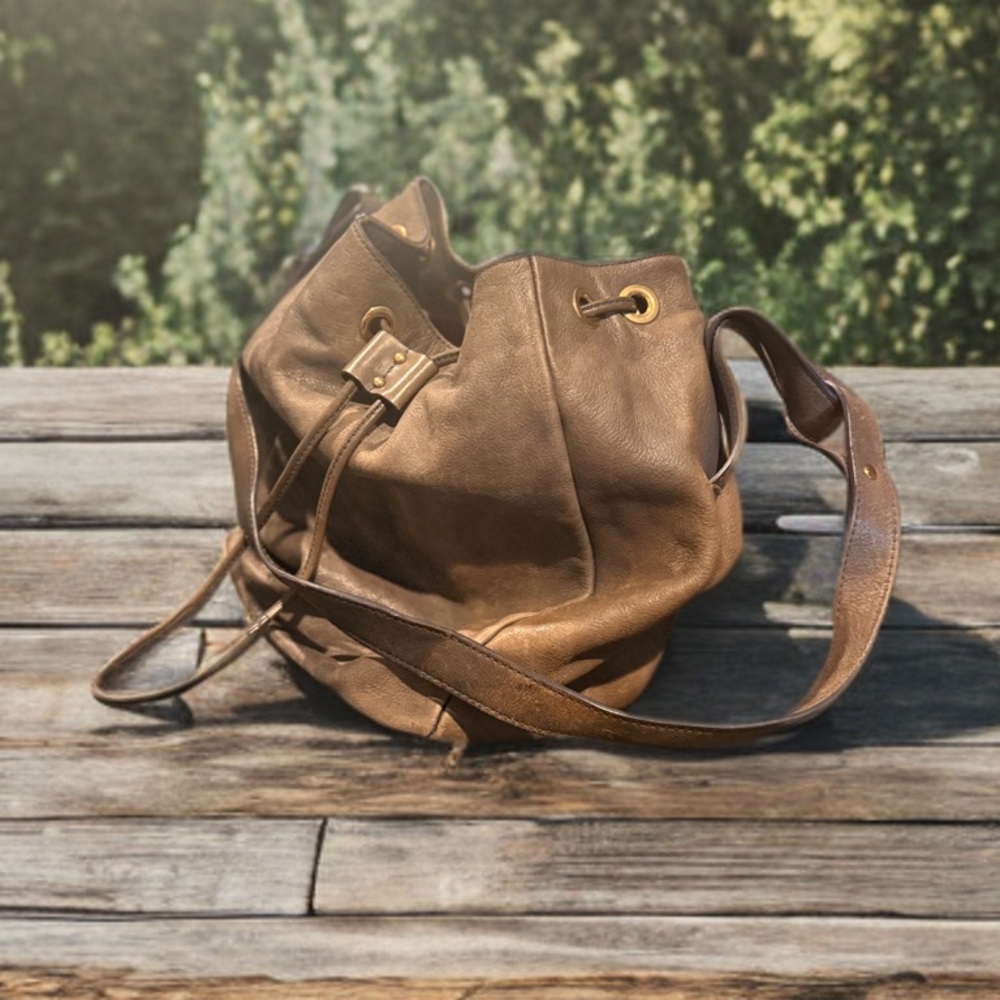 Rare Vintage Miss Albright tan/gray Leather Hobo Bag